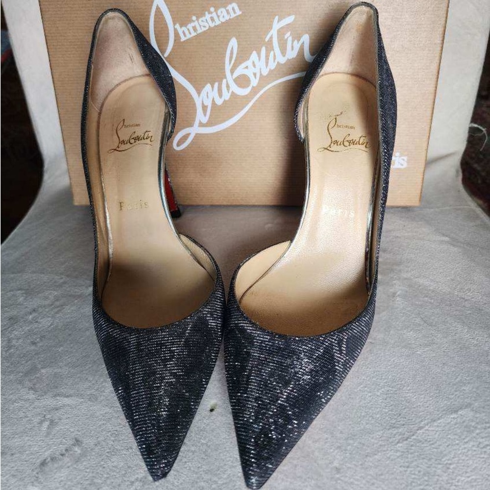 Christian Louboutin Iriza 100 Pumps Black Metallic Leather Size 38/US 8